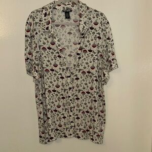 Hot Topic Mushroom Print Blouse - White and Red